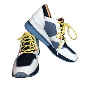 Michael Kors Wedge Trainer Womens 9M Blue White Sneakers Athletic Workout Shoes